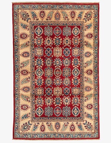 4' x 6' 4 Hand Knotted Kazak Rug