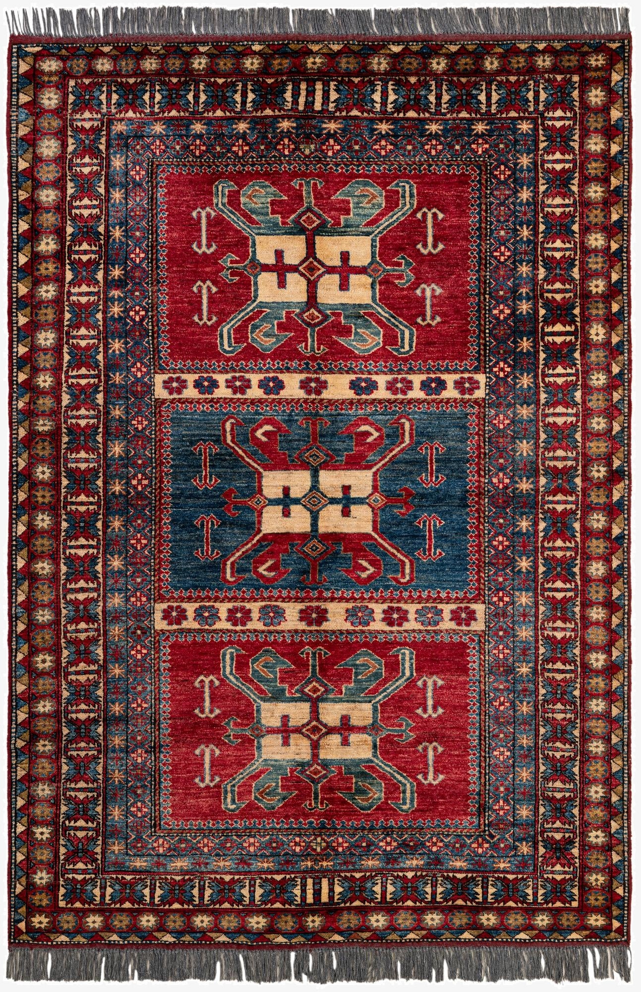 5' 1 x 7' 5  Hand Knotted Kazak Wool Rug