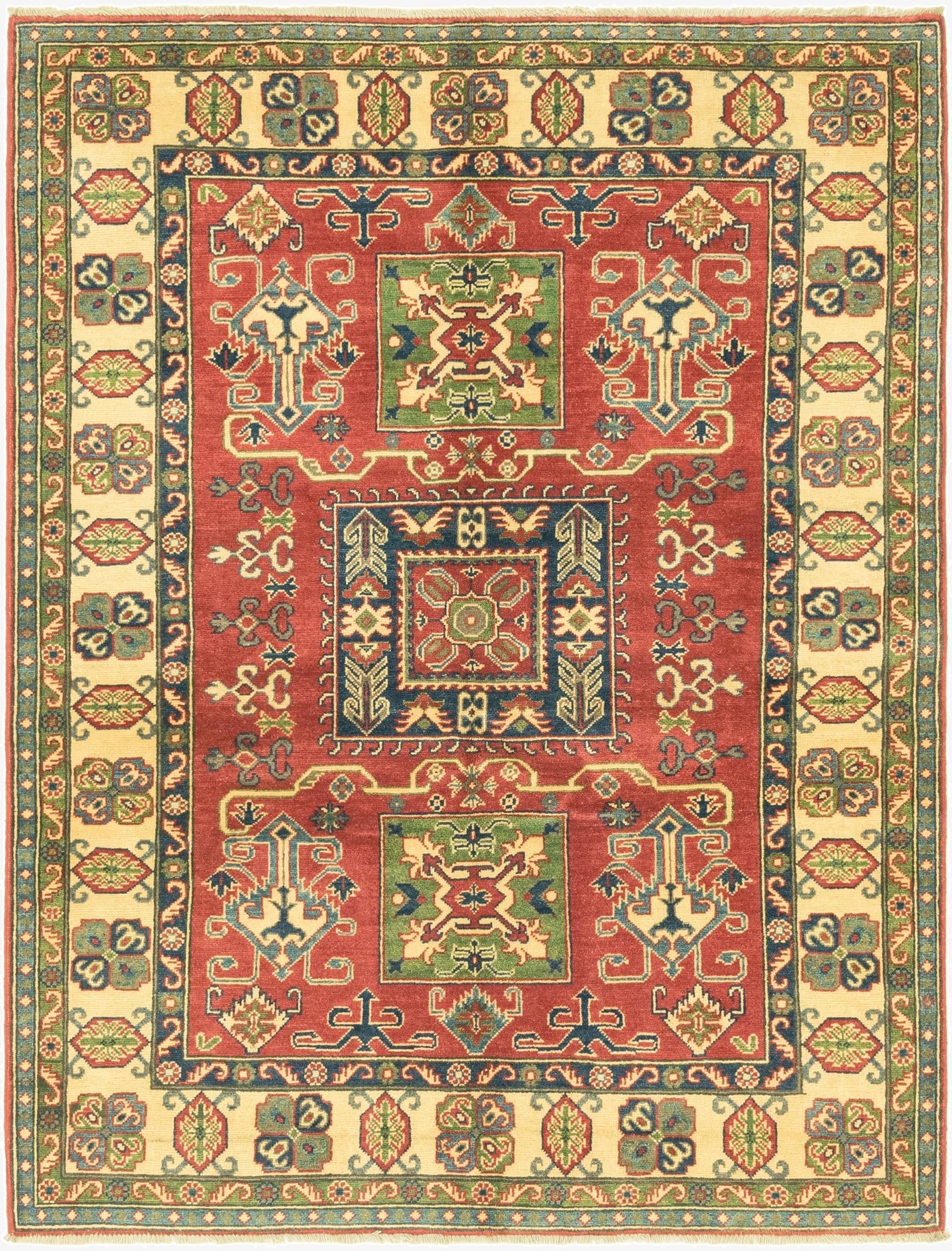 5' x 6' 7  Hand Knotted Kazak Rug