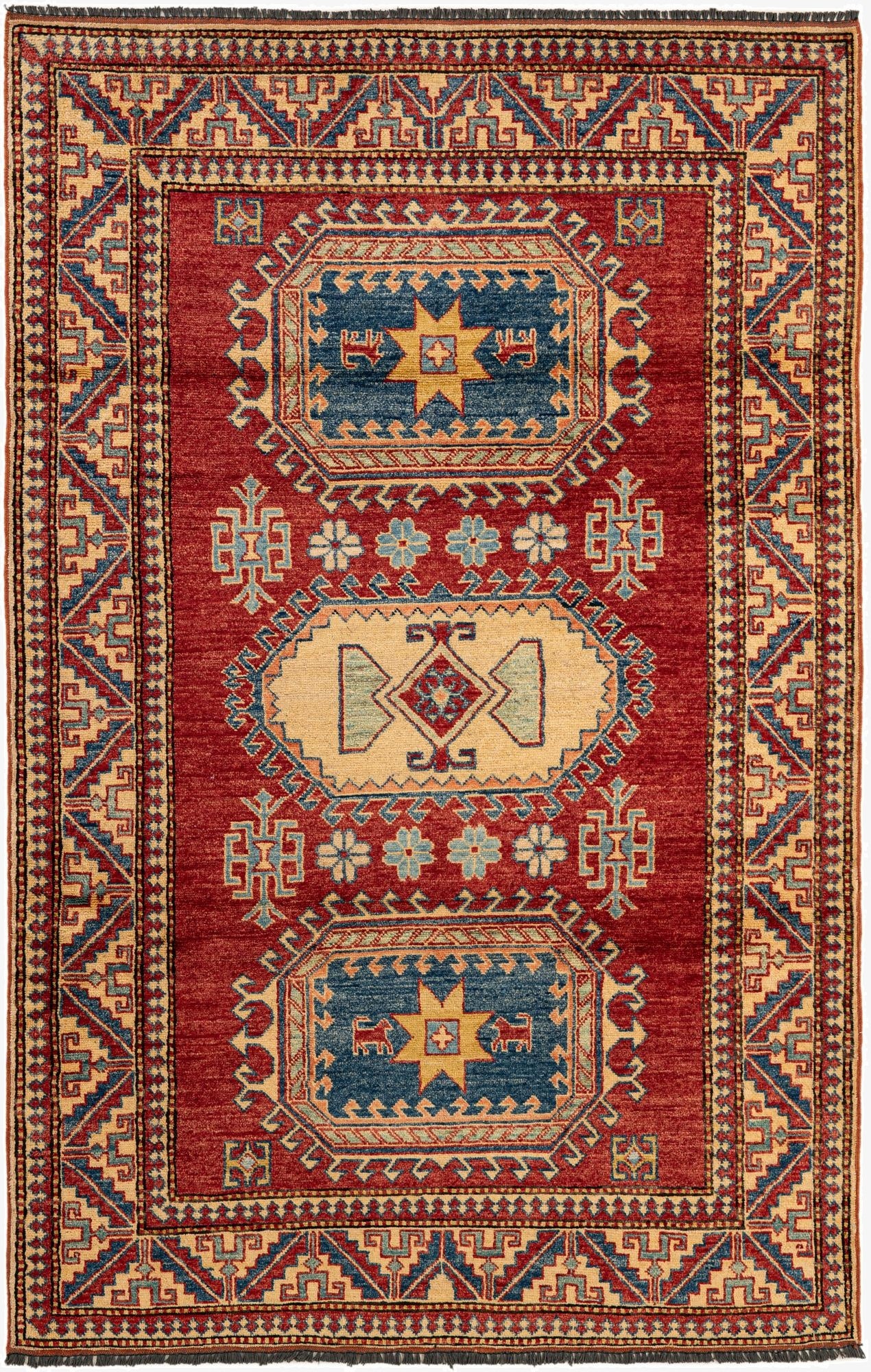 4' 4 x 6' 9  Hand Knotted Kazak Wool Rug