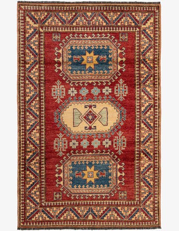 4' 4 x 6' 9 Hand Knotted Kazak Wool Rug