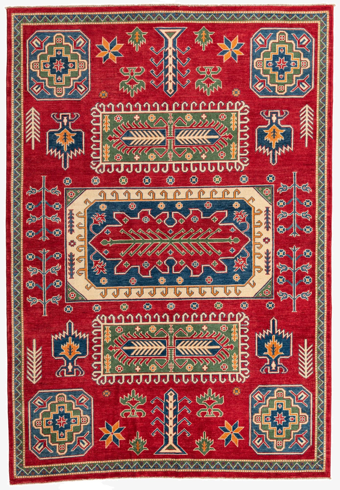 6' 7 x 9' 6  Hand Knotted Kazak Rug