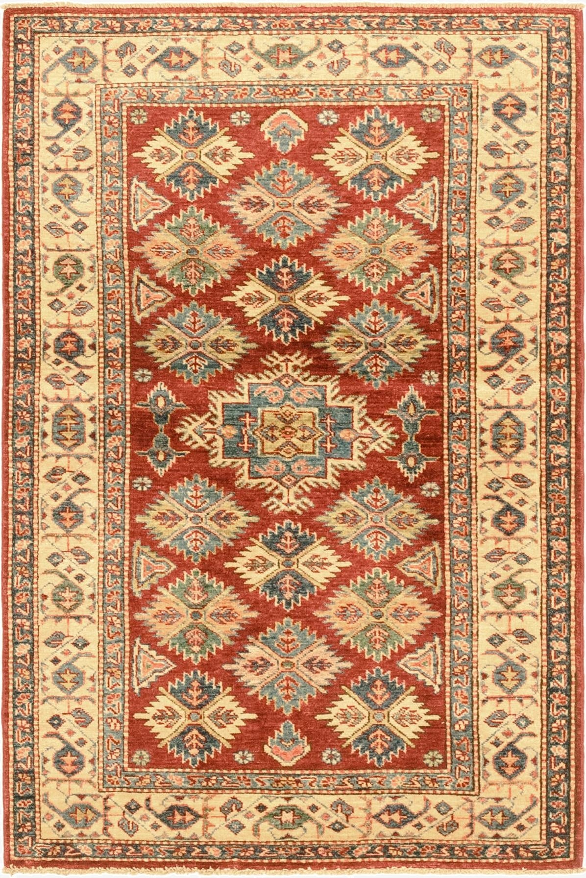 3' 4 x 5' 1  Hand Knotted Kazak Oriental Wool Rug
