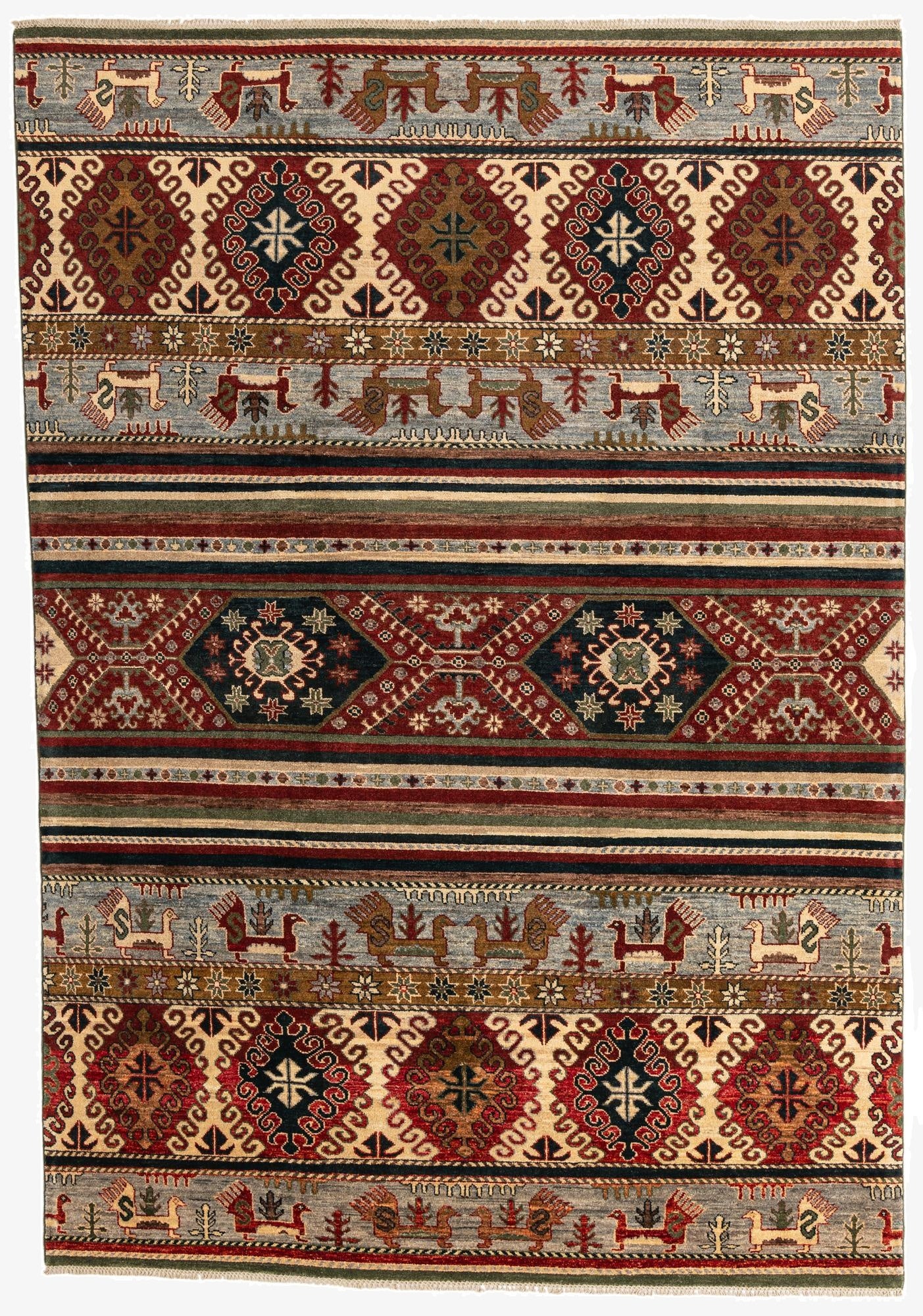 6' 7 x 9' 5  Hand Knotted Kazak Rug