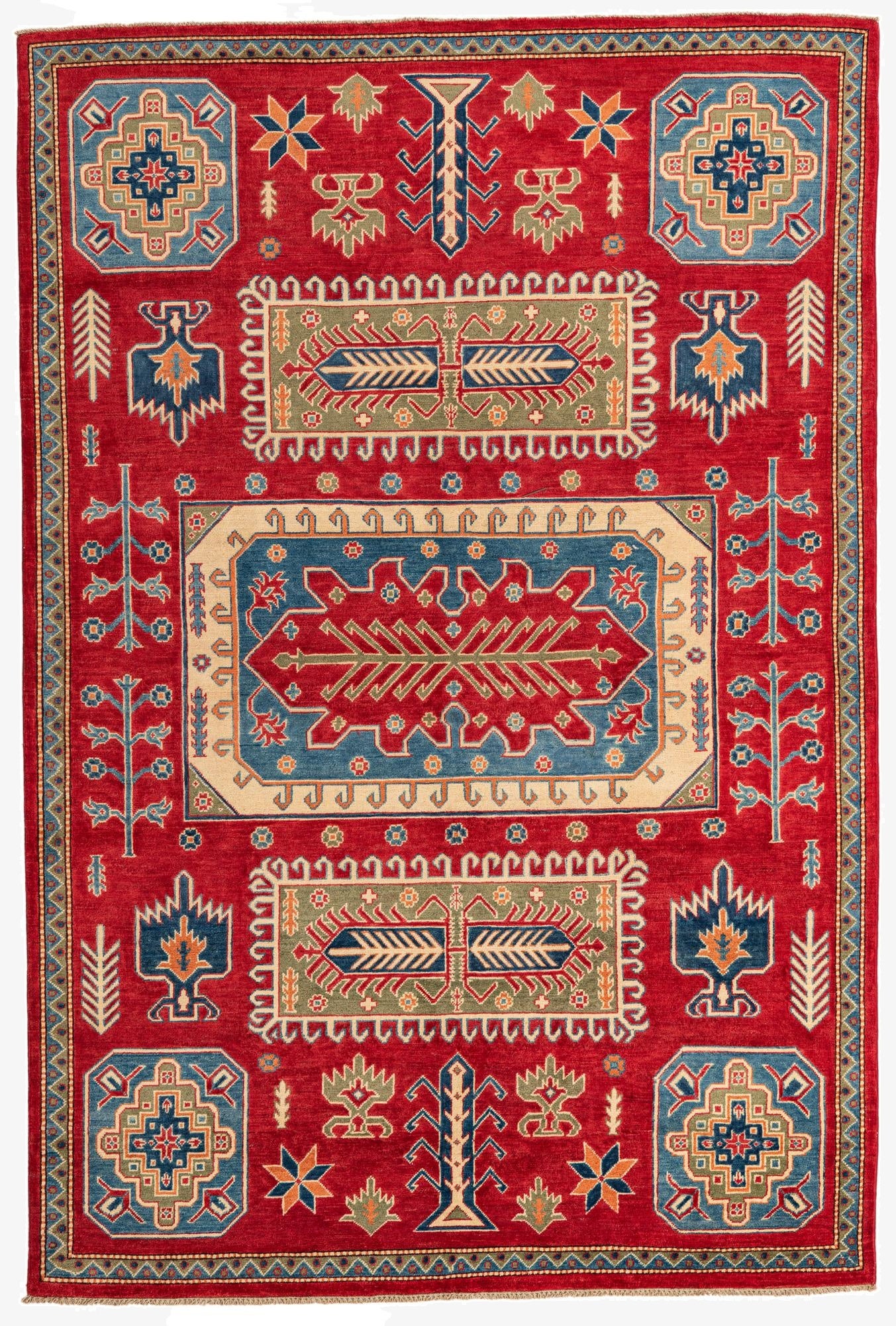6' 7 x 9' 9  Hand Knotted Kazak Rug