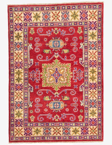 3' 4 x 4' 9 Hand Knotted Kazak Rug