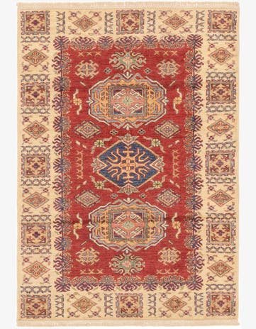 3' 4 x 4' 10 Hand Knotted Kazak Oriental Rug