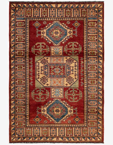 4' 3 x 6' 1 Hand Knotted Kazak Wool Rug