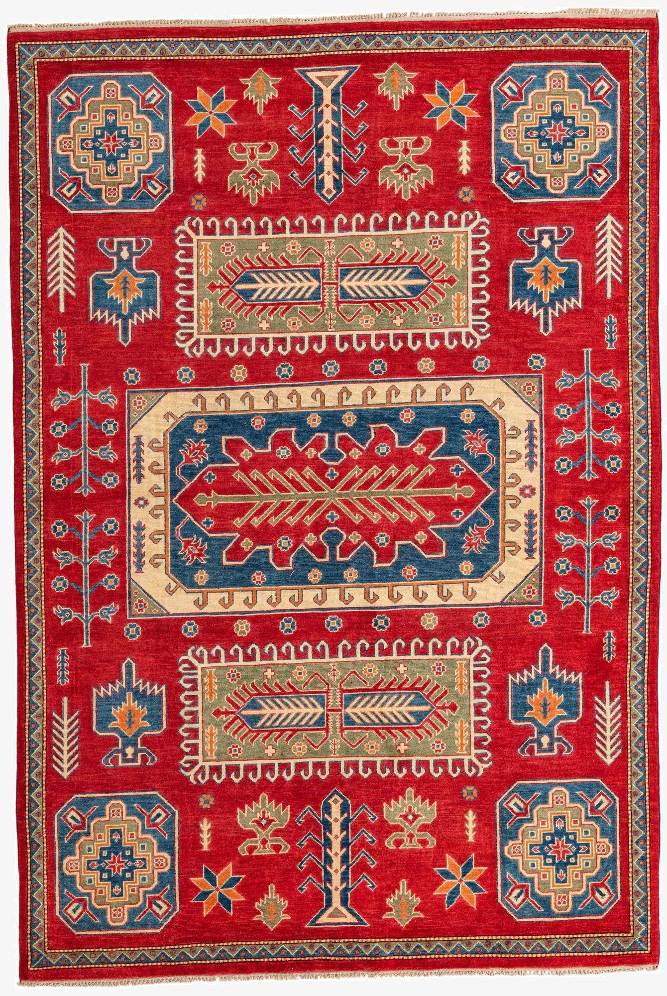 6' 8 x 9' 10  Hand Knotted Kazak Rug