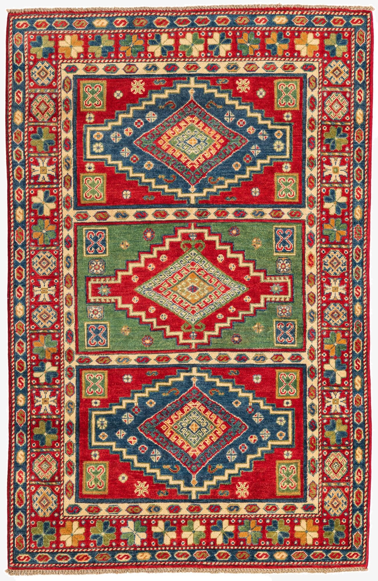 4' x 6' 1  Hand Knotted Kazak Rug