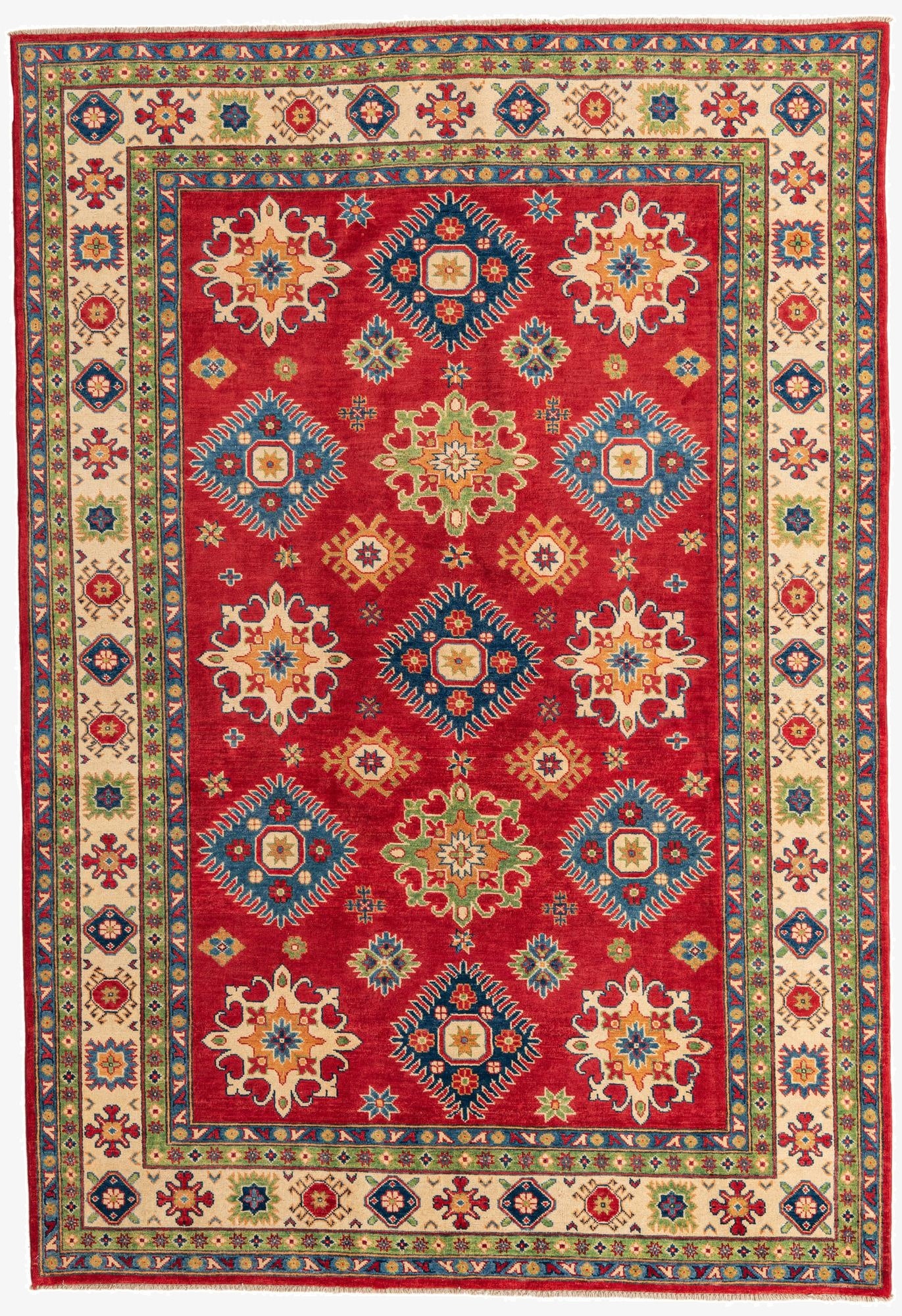 6' 7 x 9' 8  Hand Knotted Kazak Rug