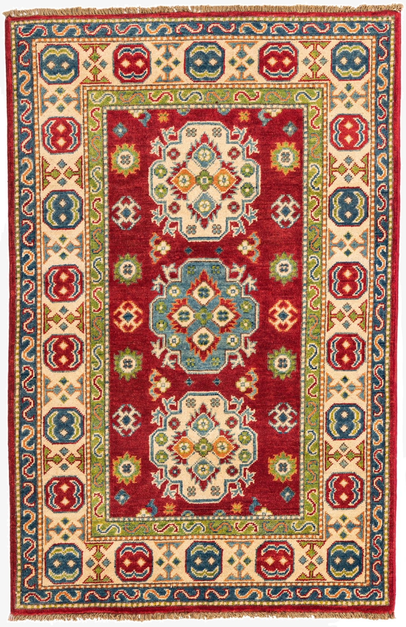 3' 2 x 4' 10  Hand Knotted Kazak Rug