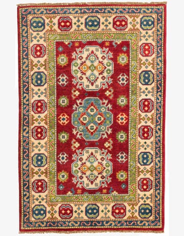 3' 2 x 4' 10 Hand Knotted Kazak Rug