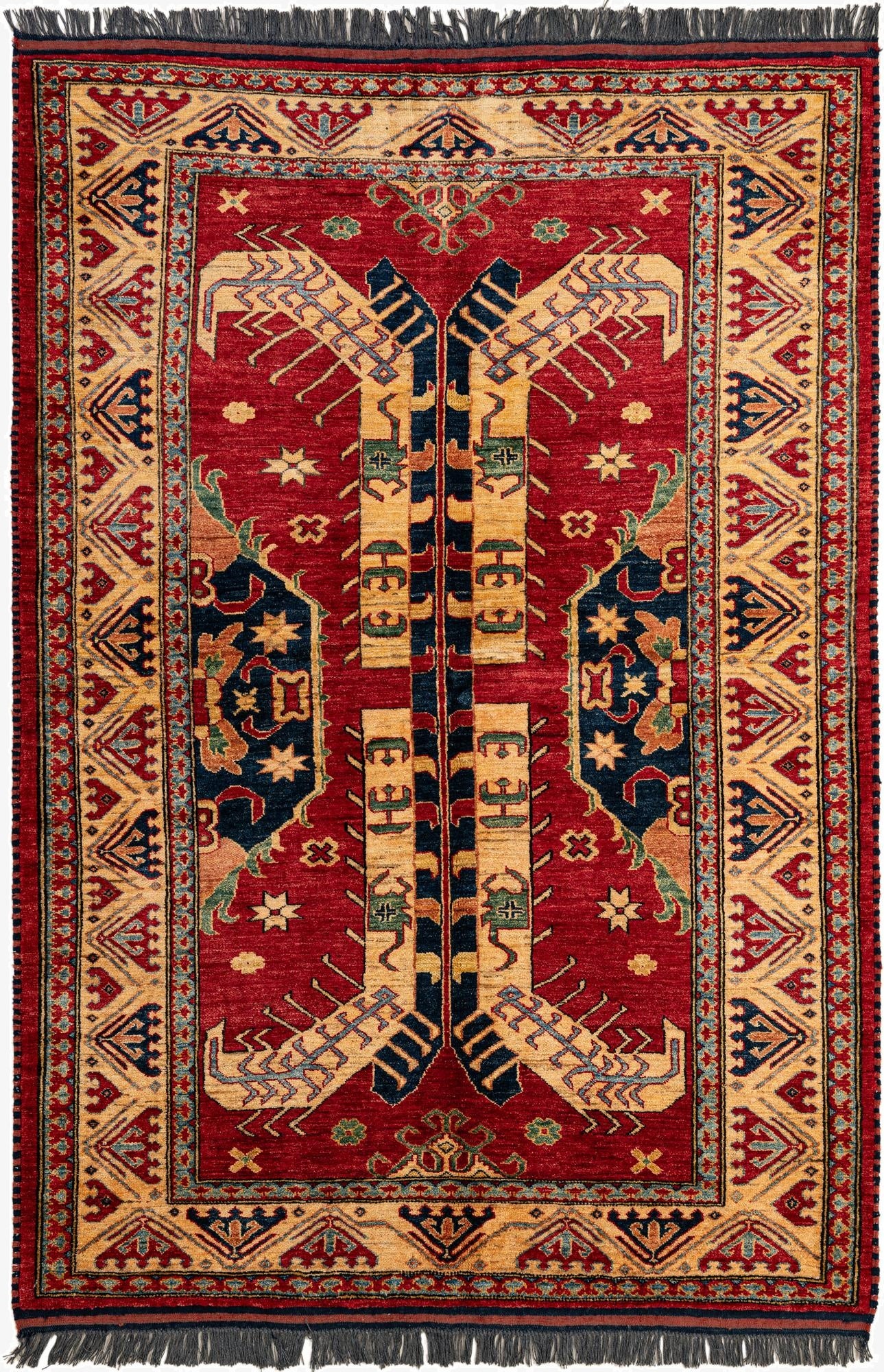 5' 1 x 7' 3  Hand Knotted Kazak Wool Rug