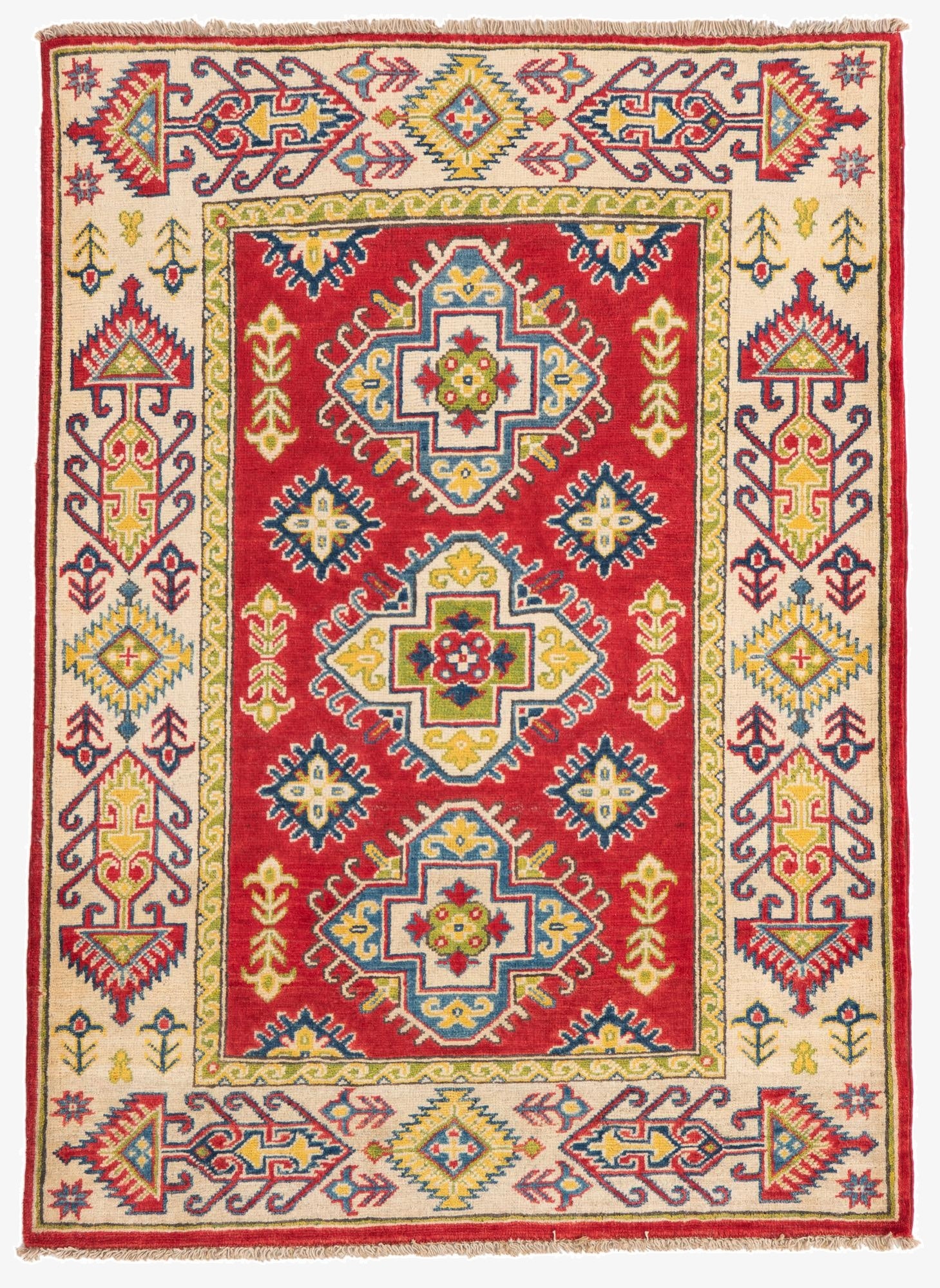 3' 4 x 4' 10  Hand Knotted Kazak Rug