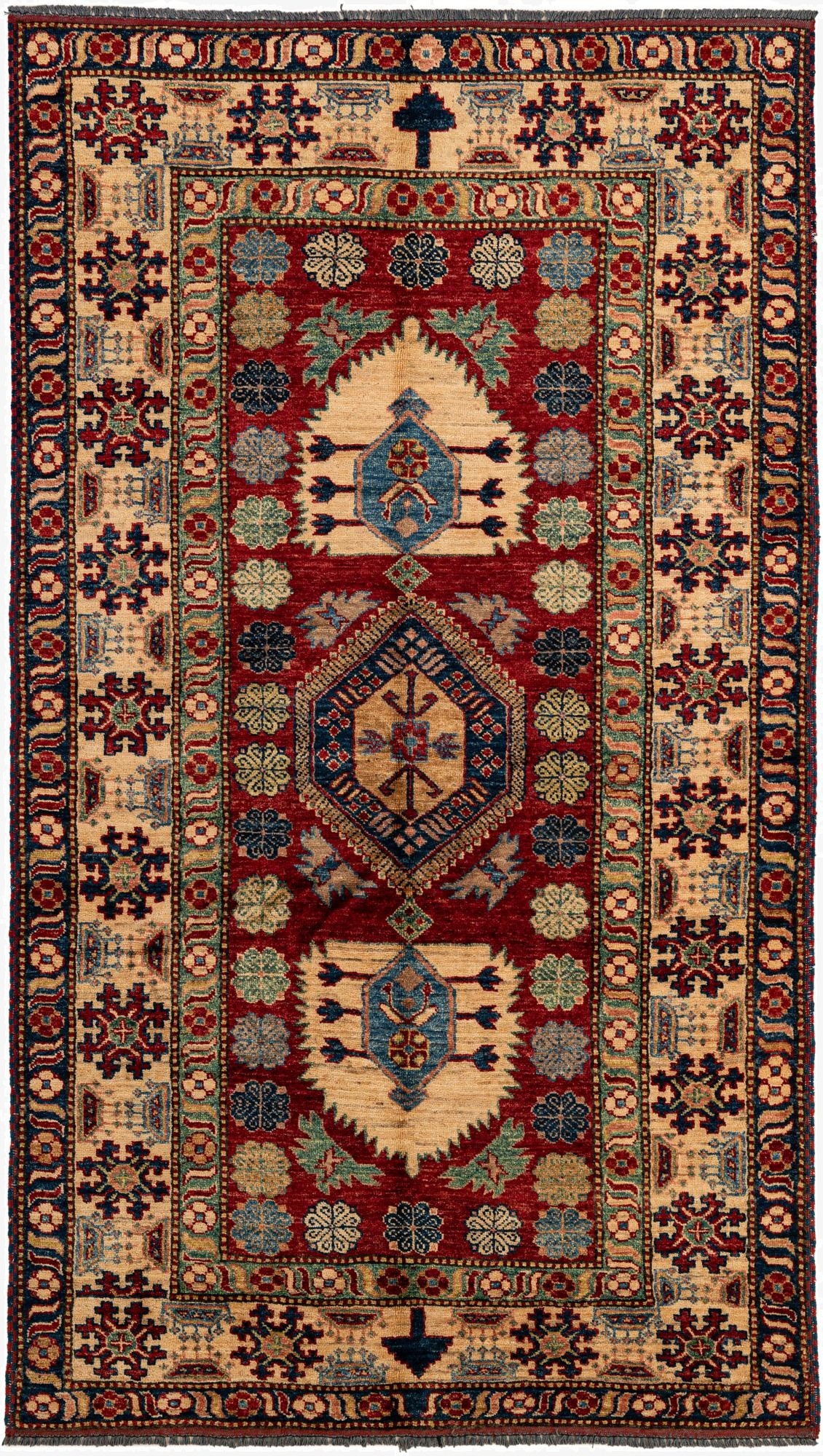 4' 2 x 7' 4  Hand Knotted Kazak Wool Rug