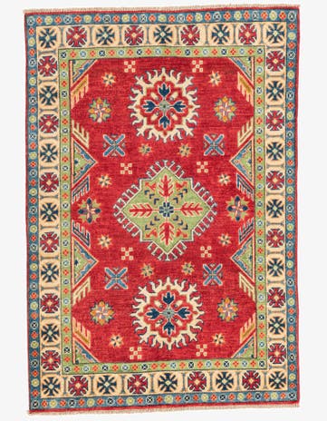 3' 4 x 4' 9 Hand Knotted Kazak Rug
