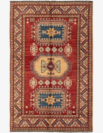 4' 5 x 6' 10 Hand Knotted Kazak Wool Rug