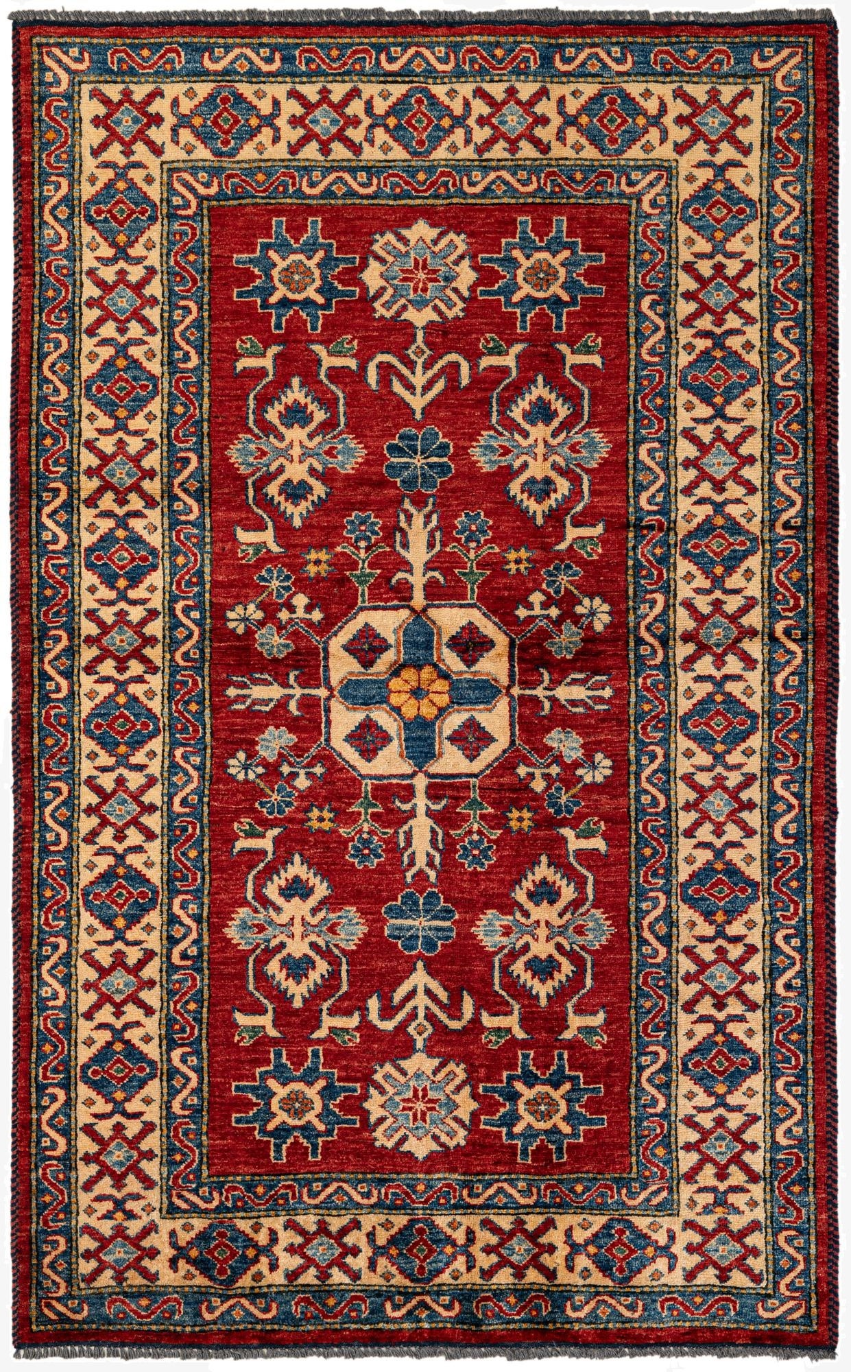 4' 1 x 6' 5  Hand Knotted Kazak Wool Rug
