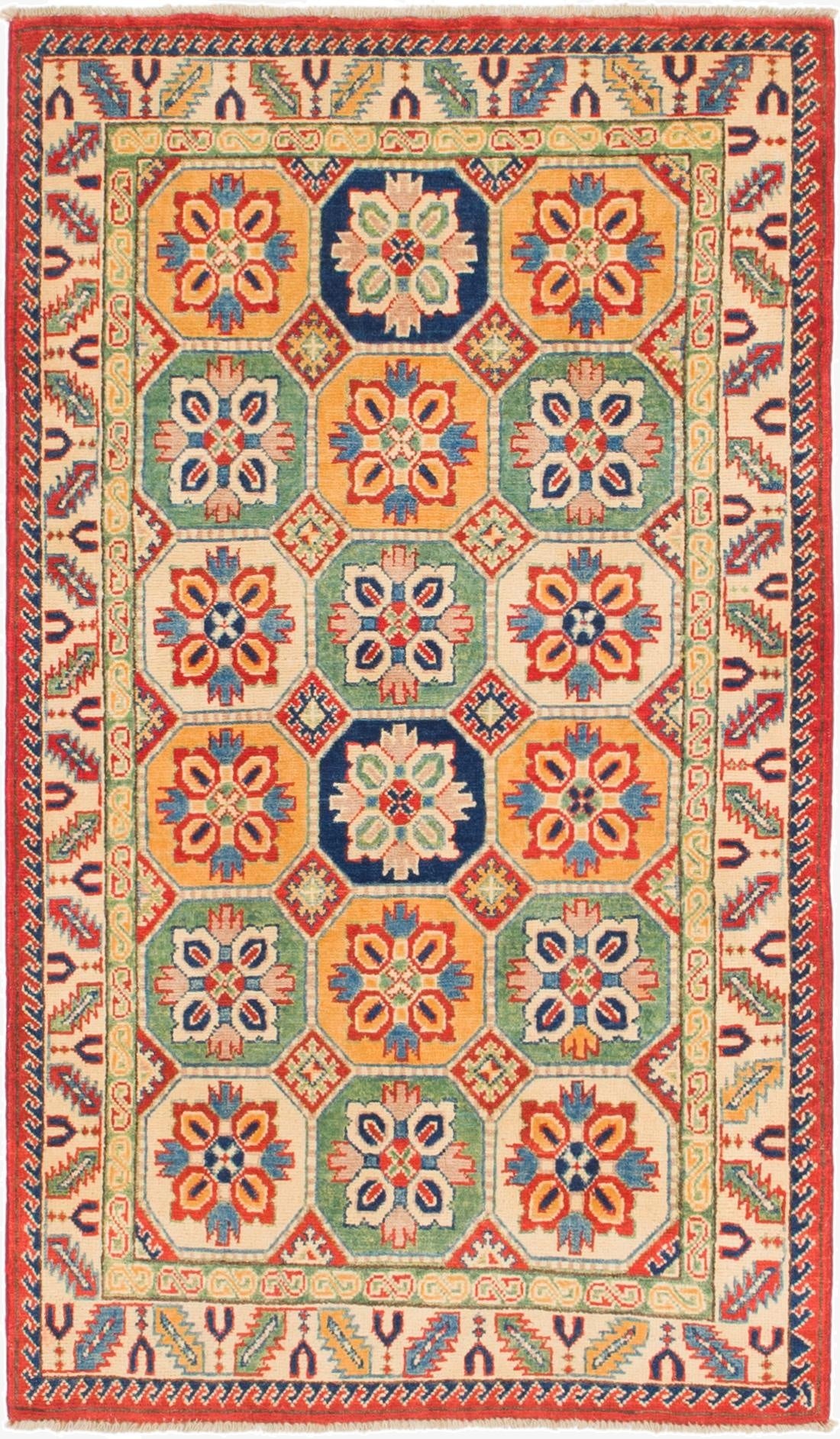 3' 2 x 5' 6  Hand Knotted Kazak Rug