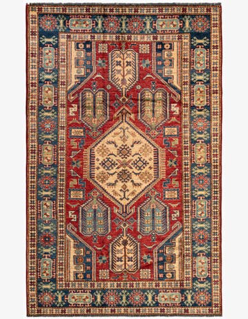 4' 10 x 7' 8 Hand Knotted Kazak Oriental Wool Rug