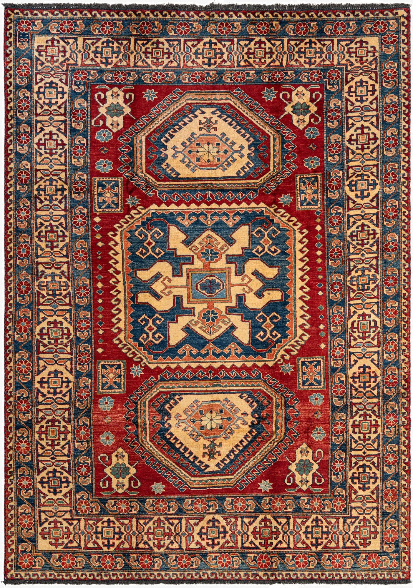 6' 1 x 8' 8  Hand Knotted Kazak Oriental Wool Rug