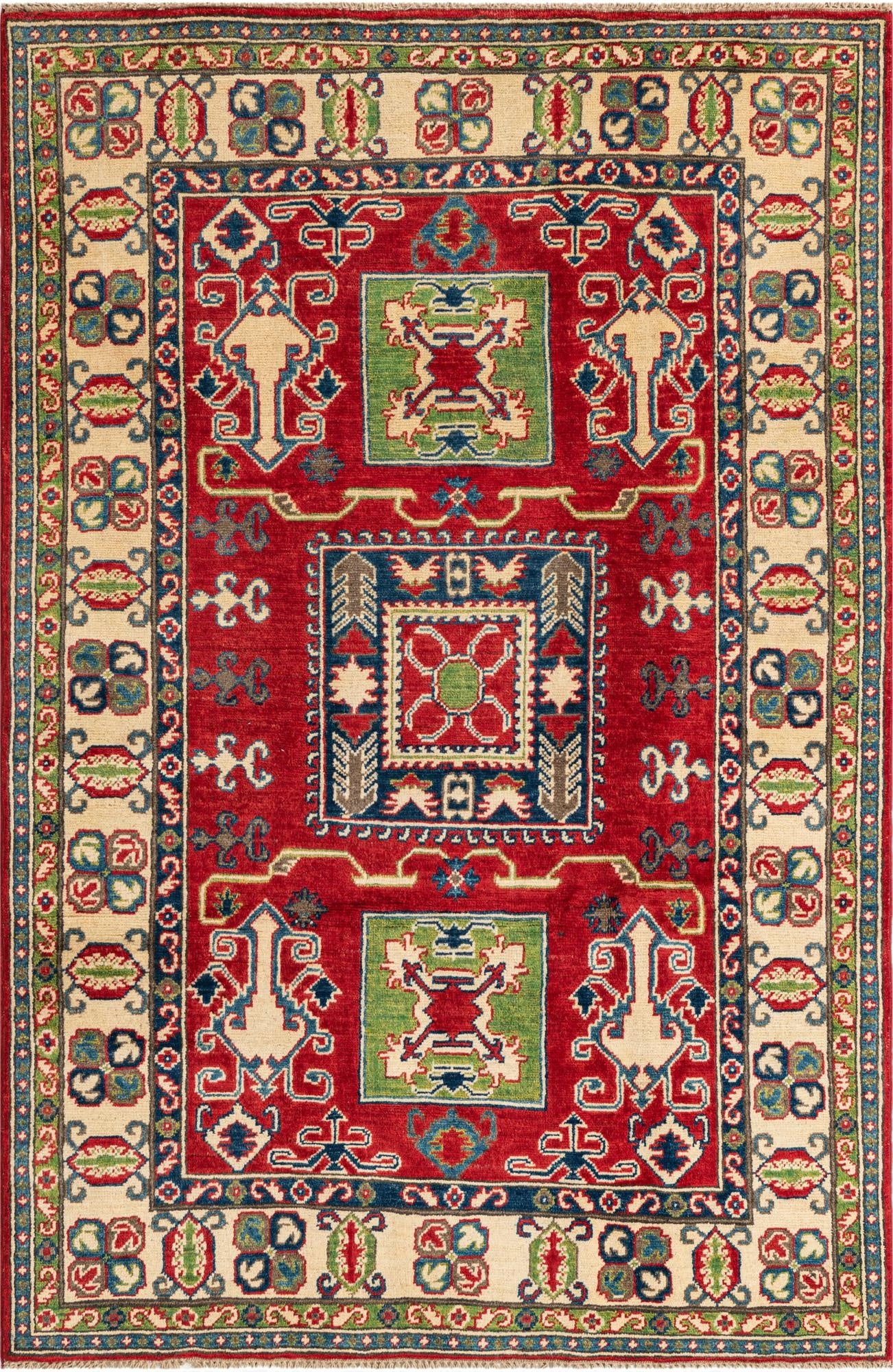 4' x 6' 1  Hand Knotted Kazak Rug