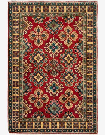 3' 4 x 4' 11 Hand Knotted Kazak Rug