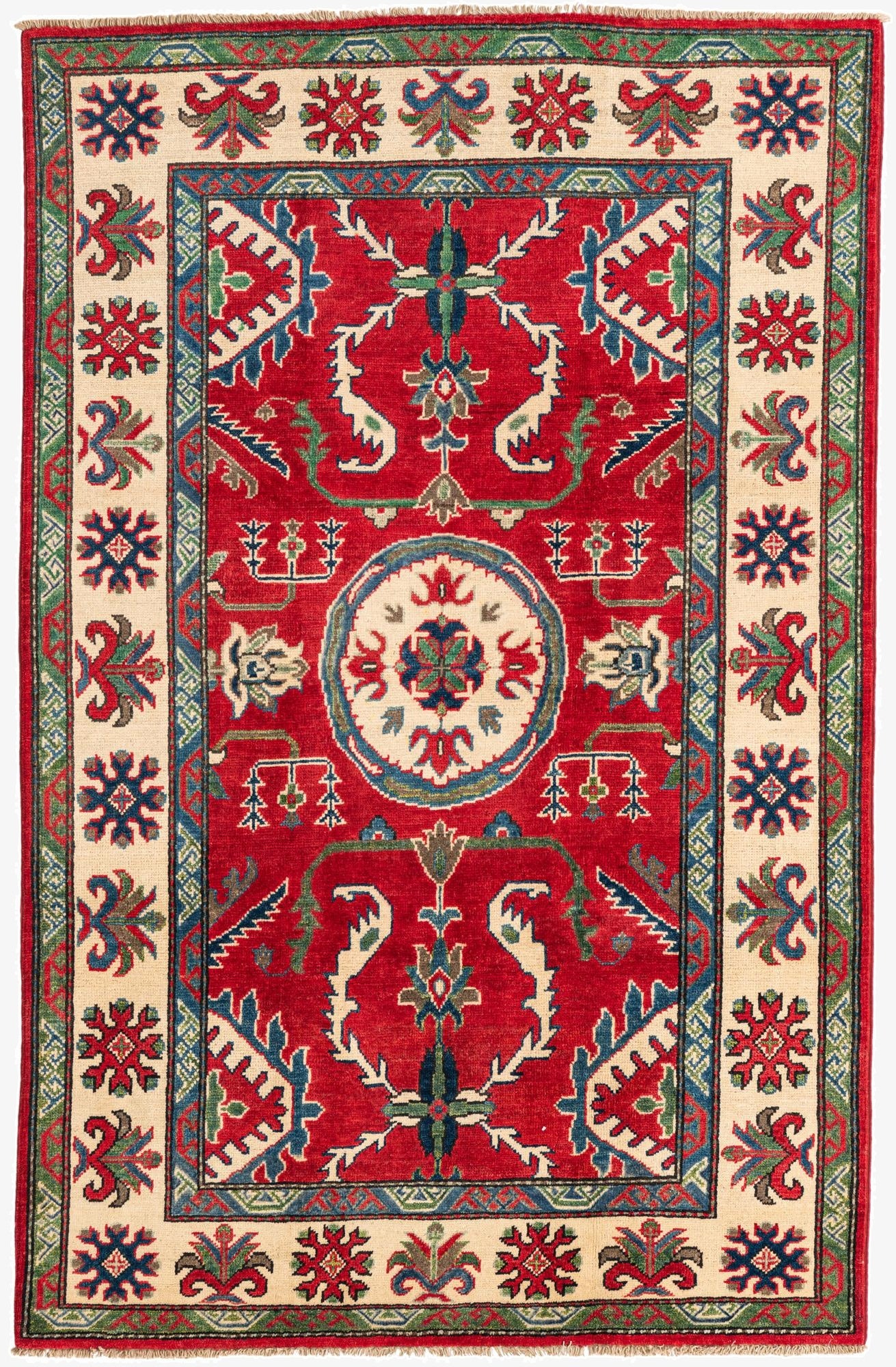 4' x 6' 1  Hand Knotted Kazak Rug