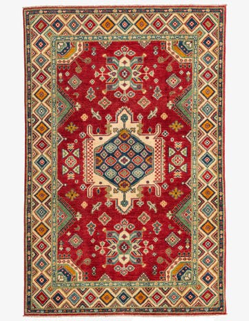 4' x 6' 2 Hand Knotted Kazak Rug