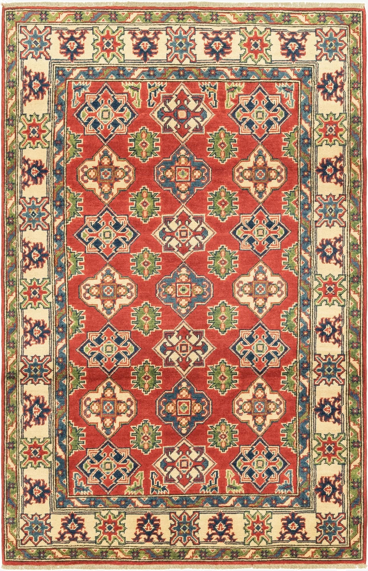 4' x 6' 2  Hand Knotted Kazak Rug