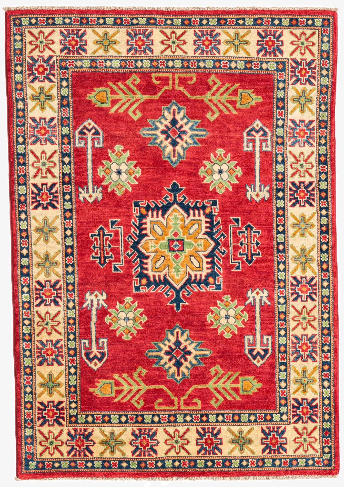3' 4 x 4' 10  Hand Knotted Kazak Rug