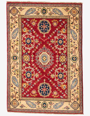 3' 4 x 4' 10 Hand Knotted Kazak Rug