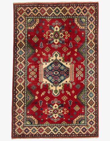 4' x 6' 4 Hand Knotted Kazak Rug