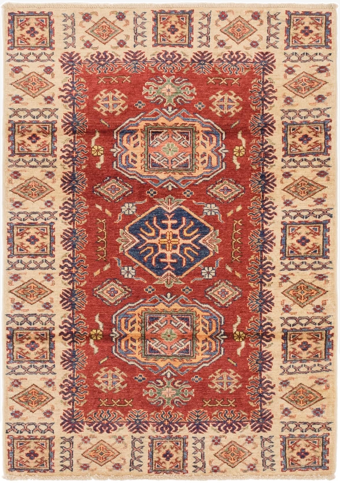 3' 4 x 4' 10  Hand Knotted Kazak Oriental Rug