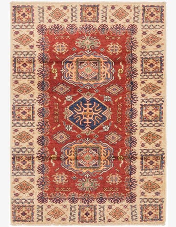 3' 4 x 4' 10 Hand Knotted Kazak Oriental Rug