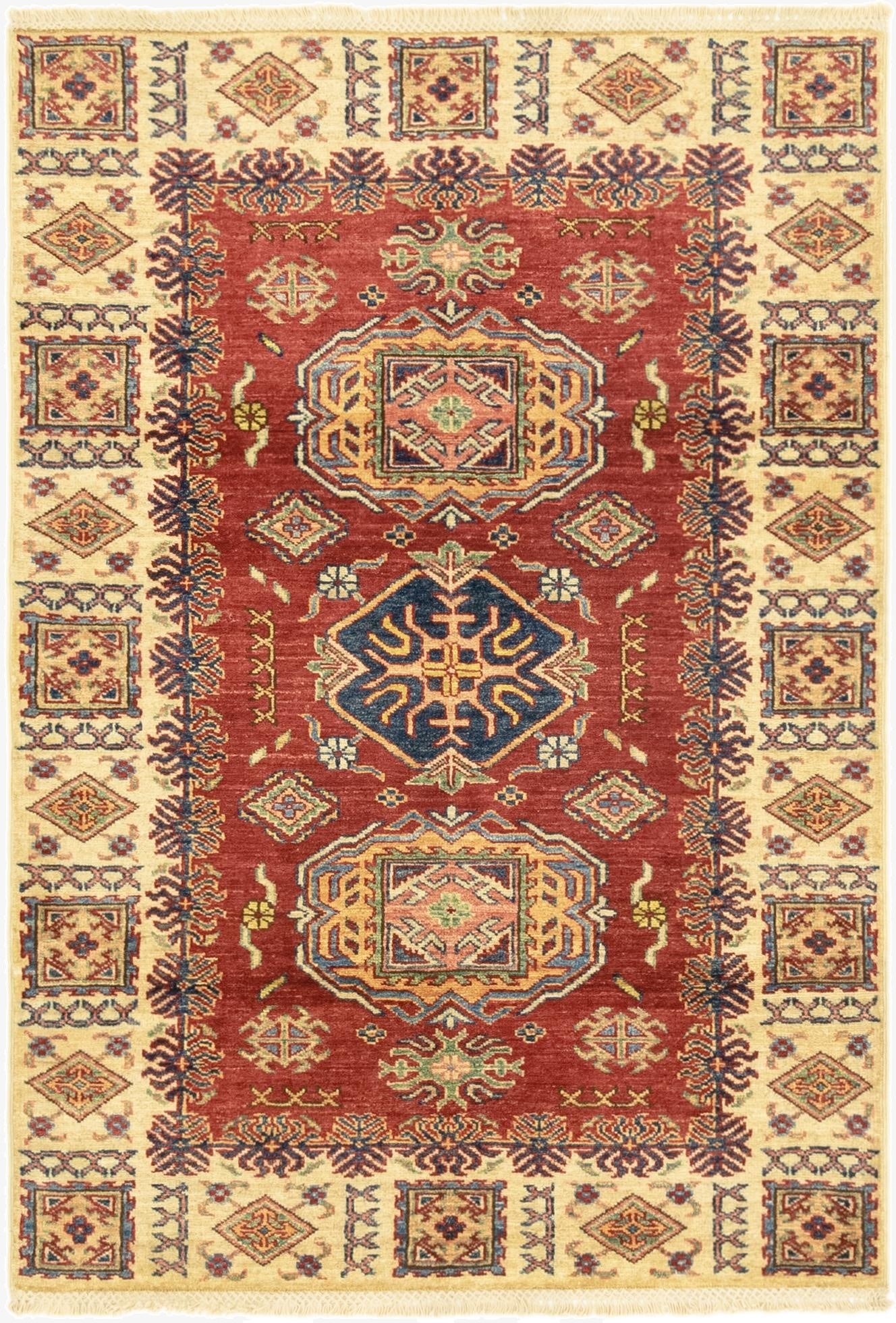 3' 4 x 4' 10  Hand Knotted Kazak Oriental Rug