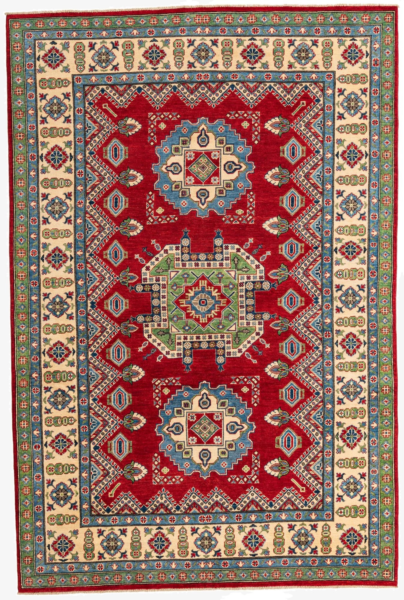 6' 7 x 9' 9  Hand Knotted Kazak Rug