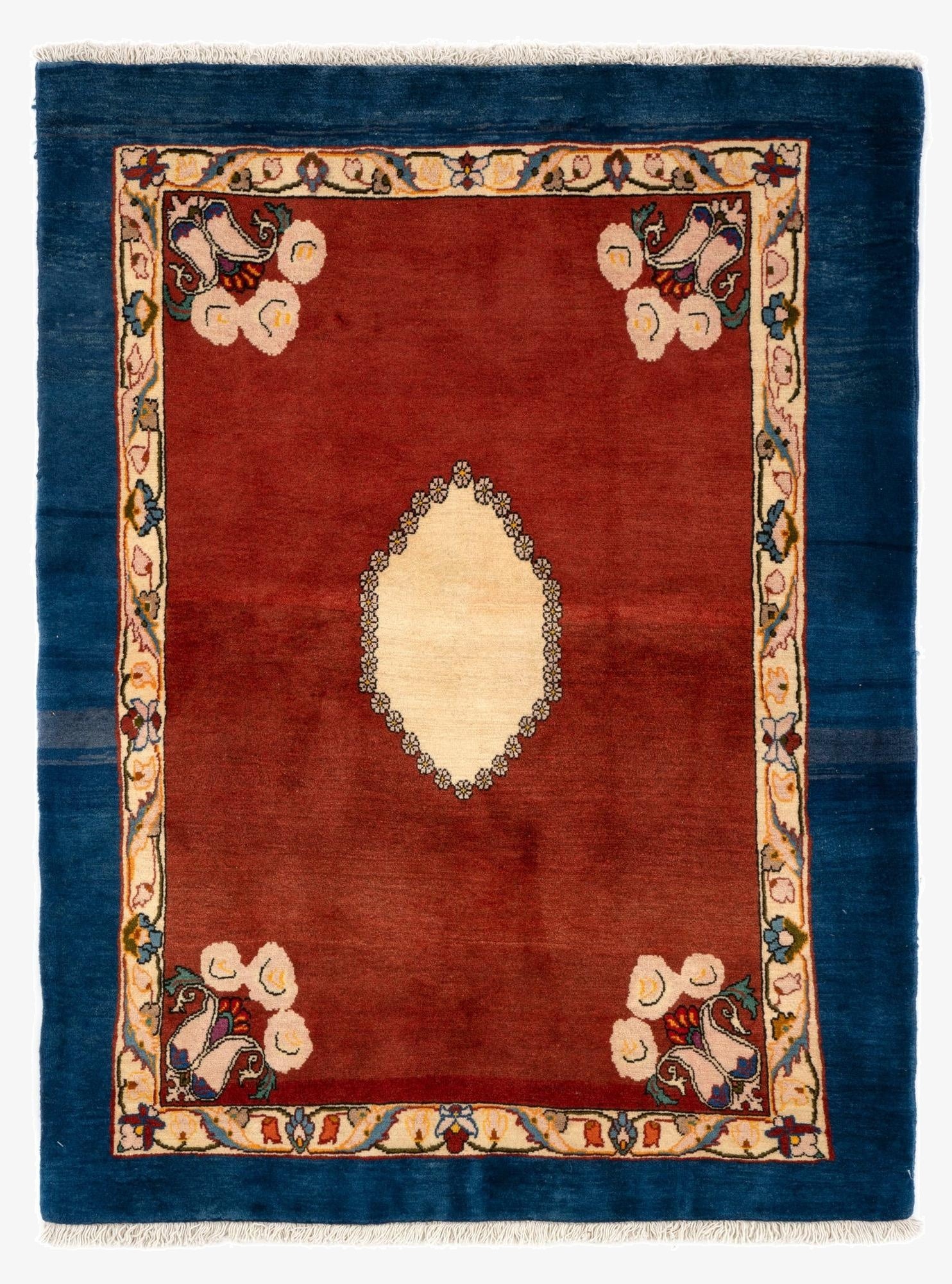 3' 7 x 4' 9  Hand Knotted Kerman Persian Wool Rug