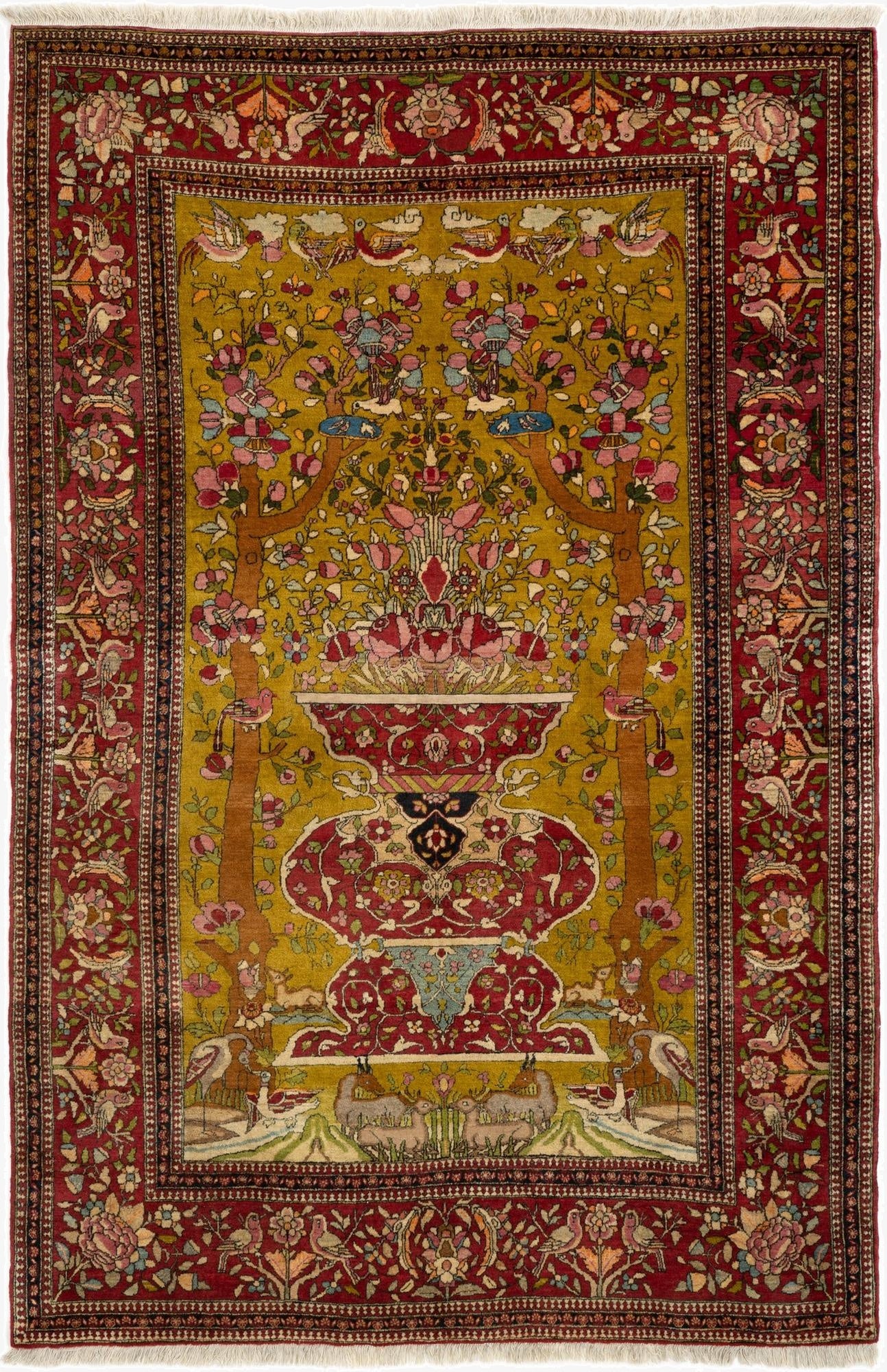4' 5 x 6' 10  Hand Knotted Kerman Persian Wool Rug