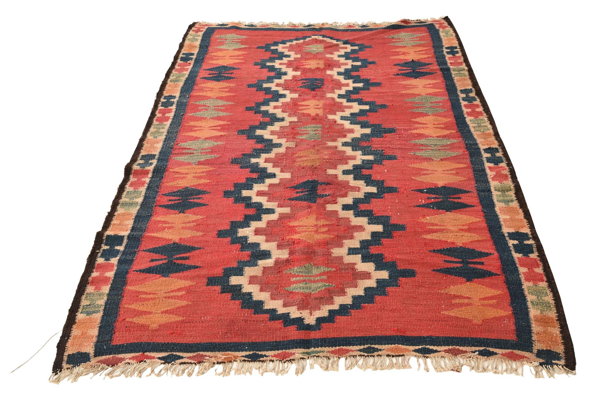 4' 6 x 6' 7 Hand Woven Kilim Fars Wool Rug