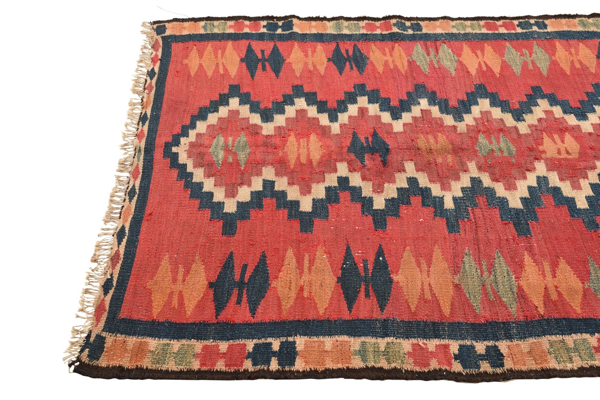 4' 6 x 6' 7 Hand Woven Kilim Fars Wool Rug