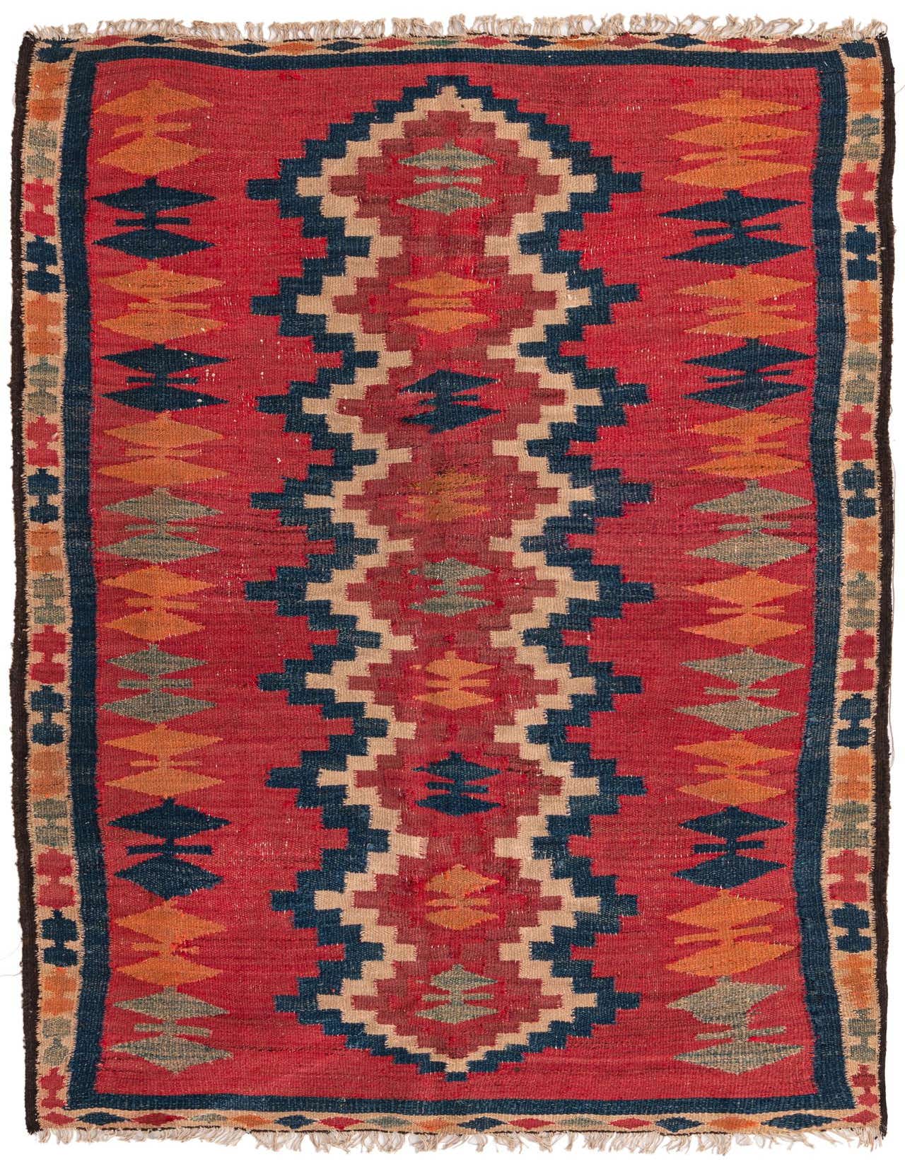 4' 6 x 6' 7 Hand Woven Kilim Fars Wool Rug