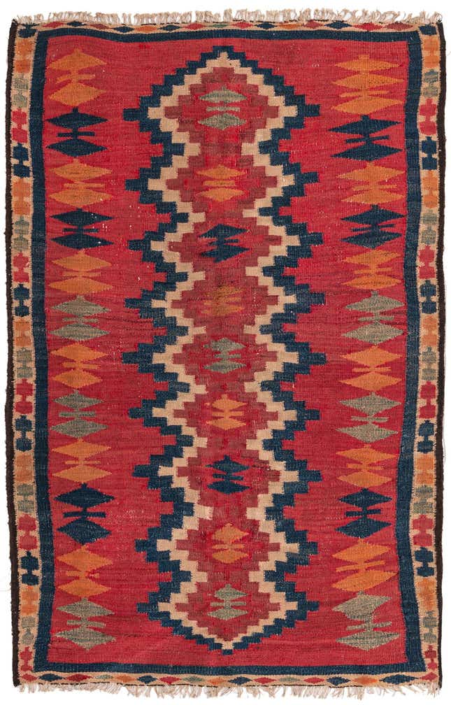 4' 6 x 6' 7 Hand Woven Kilim Fars Wool Rug