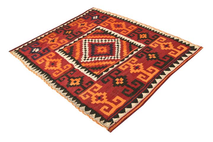 4' 3 x 5' 1 Hand Woven Kilim Fars Wool Rug