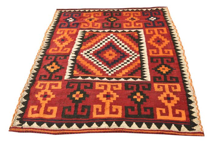 4' 3 x 5' 1 Hand Woven Kilim Fars Wool Rug