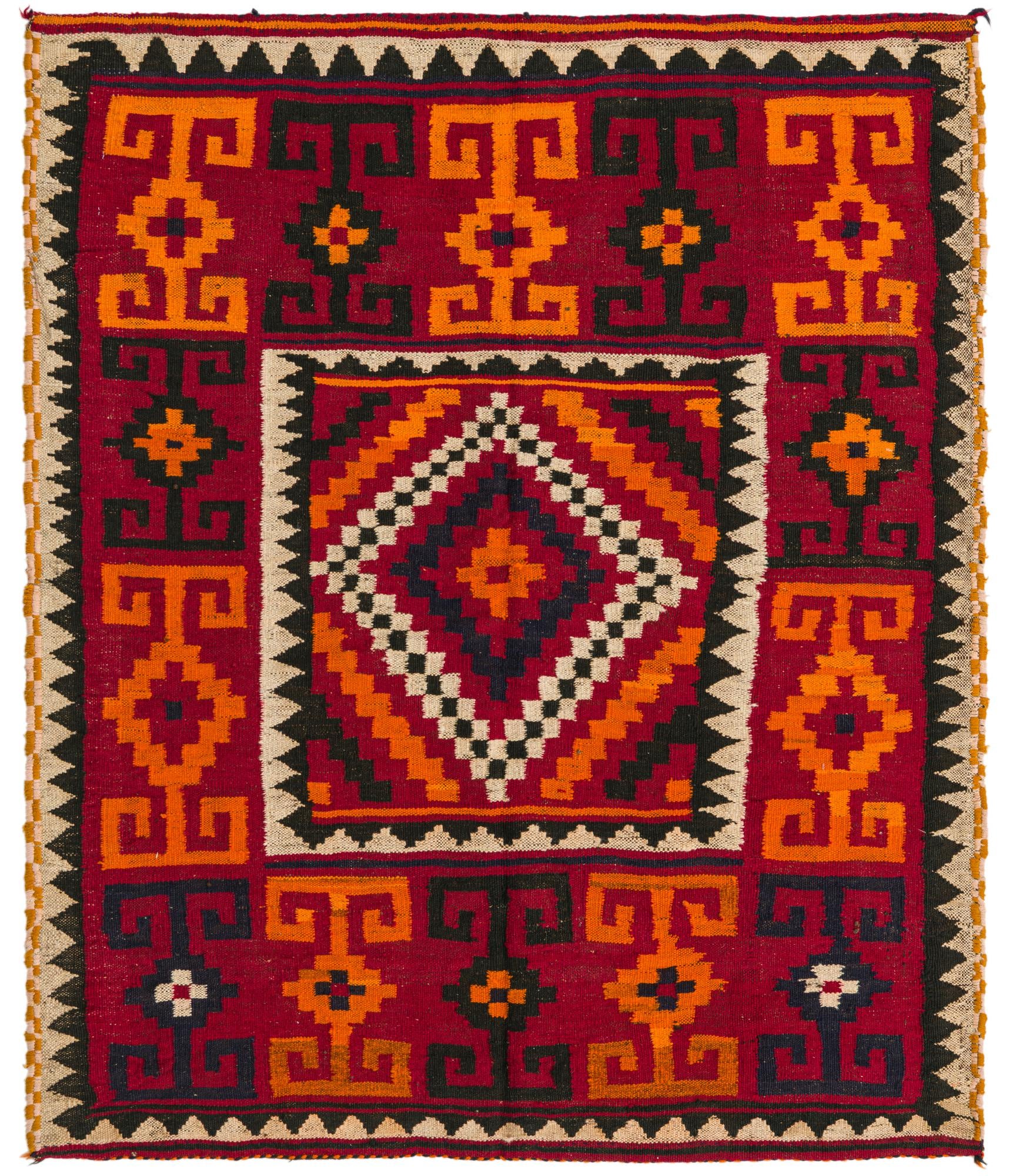 4' 3 x 5' 1 Hand Woven Kilim Fars Wool Rug