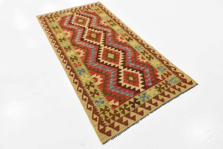 3' 4 x 6' 4 Hand Woven Kilim Maymana Wool Rug