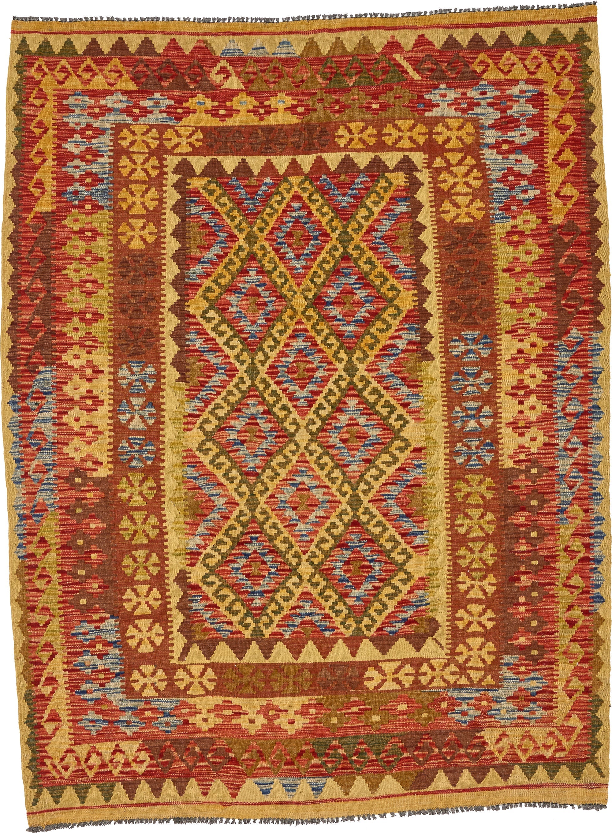 4' 10 x 6' 5 Hand Woven Kilim Maymana Wool Rug