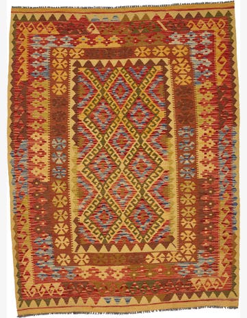 4' 10 x 6' 5 Hand Woven Kilim Maymana Wool Rug